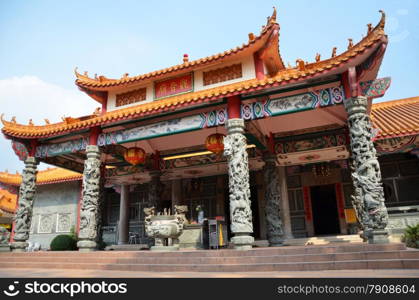 The ornate architecture at Guan Ying Temple in Malaysia.