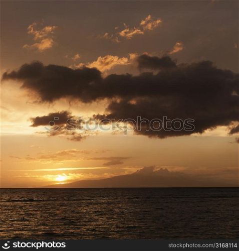 The Pacific Ocean at sunset near Maui, Hawaii.
