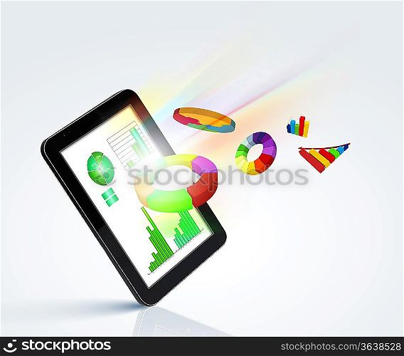 The Pad and three-dimensional graphics on gray background . illustration