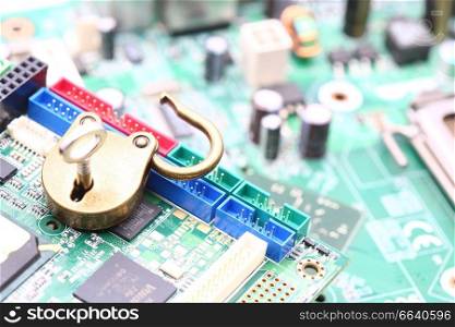 the padlock  in the motherboard  like concept of security and problem 
