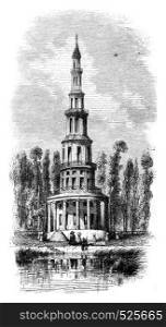 The pagoda of Chanteloup, vintage engraved illustration. Magasin Pittoresque 1846.