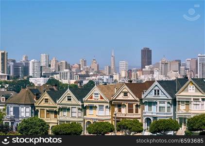 The Painted Ladies - Victorian style homes view from Alamo Square in San Francisco, California, USA