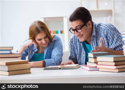 The pair of students studying for university exams. Pair of students studying for university exams