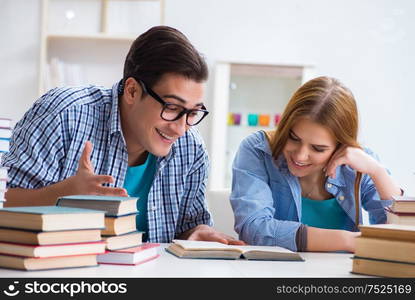 The pair of students studying for university exams. Pair of students studying for university exams