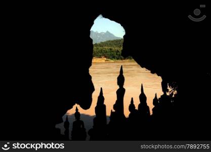 the Pak Ou Buddha Cave at the Mekong River near Luang Prabang in the north of Lao in Souteastasia.. ASIA LAO LUANG PRABANG