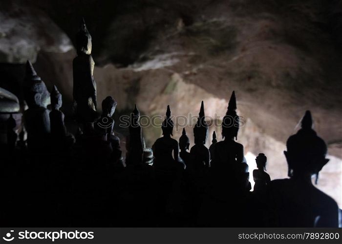 the Pak Ou Buddha Cave at the Mekong River near Luang Prabang in the north of Lao in Souteastasia.. ASIA LAO LUANG PRABANG