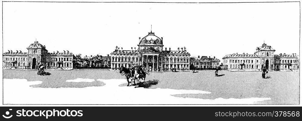 The palace of the Military Academy, vintage engraved illustration. Paris - Auguste VITU ? 1890.