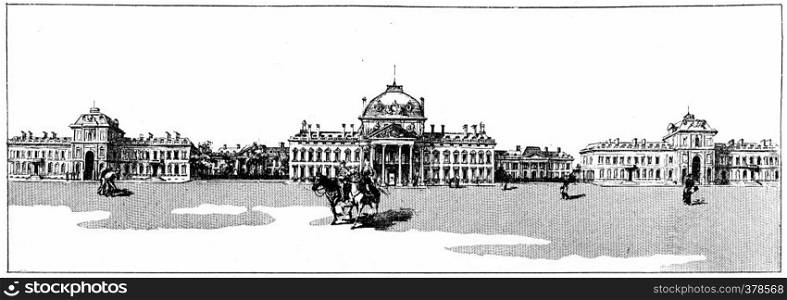 The palace of the Military Academy, vintage engraved illustration. Paris - Auguste VITU ? 1890.