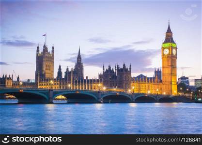 The Palace of Westminster Big Ben at night, London, England, UK