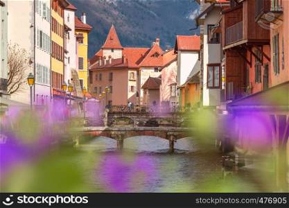The Palais de l'Isle and Thiou river in old city of Annecy, Venice of the Alps, France. Annecy, called Venice of the Alps, France