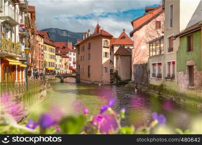 The Palais de l'Isle and Thiou river in old city of Annecy, Venice of the Alps, France. Annecy, called Venice of the Alps, France