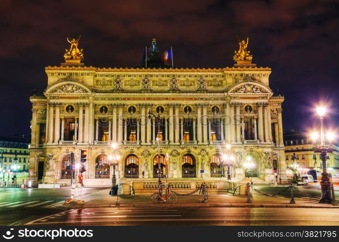 The Palais Garnier (National Opera House) in Paris, France in the night