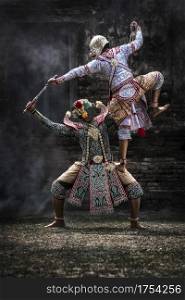 The pantomime Khon festival. Thai traditional dance of the Ramayana dance drama at Ayutthaya, Thailand.
