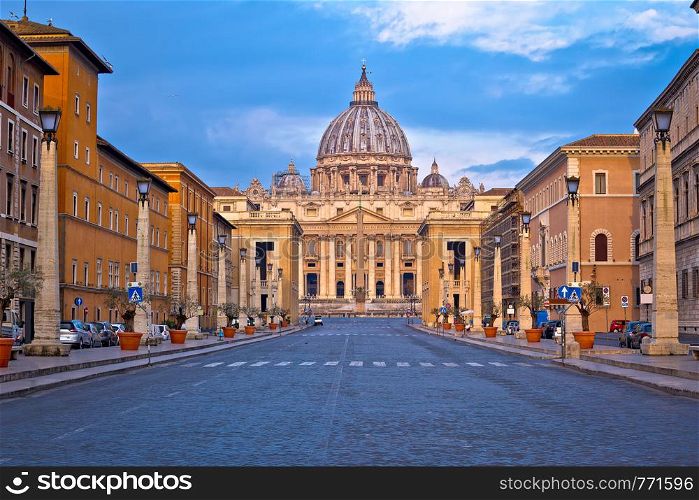 The Papal Basilica of Saint Peter in Vatican street view, view from Rome, Italy
