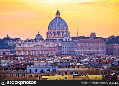 The Papal Basilica of Saint Peter in Vatican sunset view, Rome landmarks in capital city of Italy