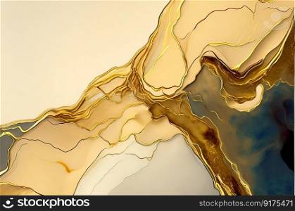 The paper art style of gold metallic marble, a watercolor background. Generative AI.