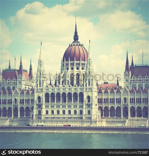 The Parliament in Budapest, Hungary. Retro style filtred image