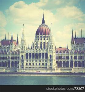The Parliament in Budapest, Hungary. Retro style filtred image