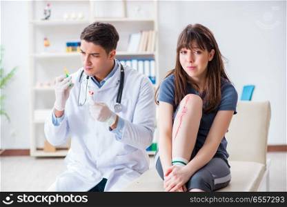 The patient visiting doctor after sustaining sports injury. Patient visiting doctor after sustaining sports injury
