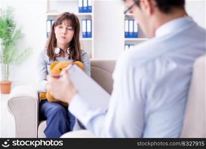 The patient visiting psychiatrist doctor for examination. Patient visiting psychiatrist doctor for examination