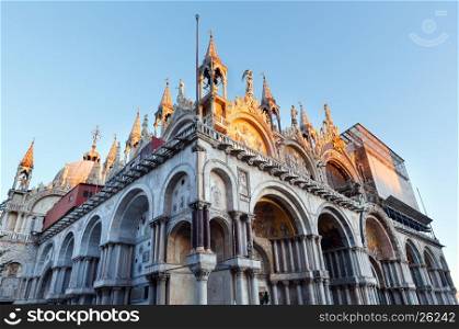 The Patriarchal Cathedral Basilica of Saint Mark. Venice, Italy. Building in 828, Architect Domenico I Contarini.