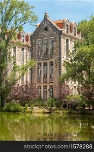 The pavilion of the old thermal hospital, built at the end of the 19th century in Caldas da Rainha, Portugal, with its tall windows, is a beautiful example of thermal architecture. Is Located near the park D. Carlos I