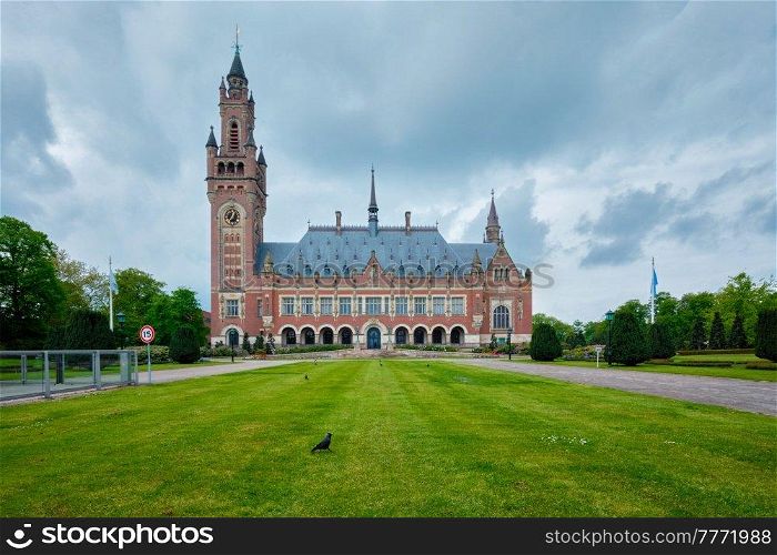 The Peace Palace international law administrative building in The Hague, the Netherlands houses the International Court of Justiceis. The Peace Palace international law administrative building in The Hague, the Netherlands