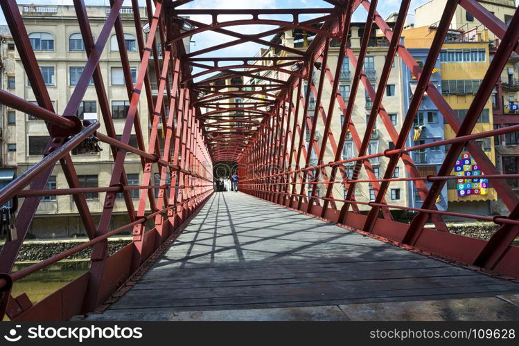 The pedestrian bridge of the French engineer Eiffel, built in the Spanish city of Girona across the river Onyar
