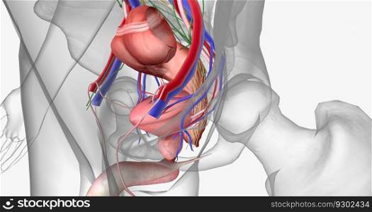 The pelvis is the most inferior region of the trunk. 3D rendering. The pelvis is the most inferior region of the trunk.