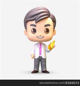 The Perfect Pitch Cute Businessman Character Delivering a Compelling Presentation. isolate white background. for print, website, poster, banner, logo, celebration
