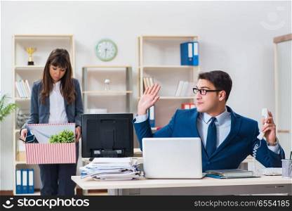The person being fired from his work. Person being fired from his work