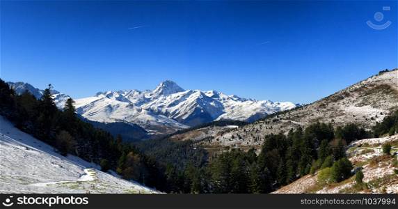 the Pic du Midi de Bigorre in the french Pyrenees with snow
