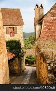 the picturesque streets of Beynac-et-Cazenac, on Dordogne river in Aquitaine and so called, perigord noir, France