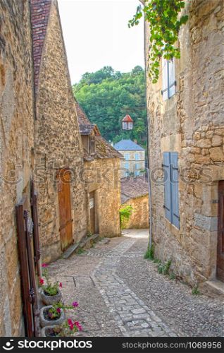 the picturesque streets of Beynac-et-Cazenac, on the river of Dordogne river in Aquitaine and so called, perigord noir, France