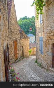 the picturesque streets of Beynac-et-Cazenac, on the river of Dordogne river in Aquitaine and so called, perigord noir, France