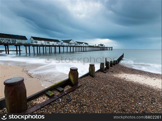 The Pier at Southwold at sunrise on a cloudy morning