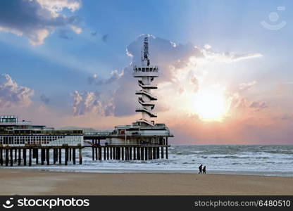 The Pier in Scheveningen in the Netherlands at sunset