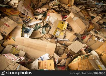 The Pile Cardboard Waste in recycle factory
