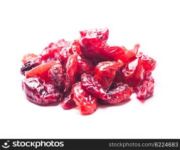 The pile of dried cranberries isolated on white. Dried cranberries isolated