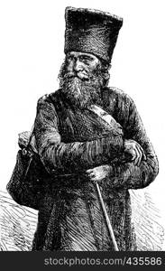 The pilgrim, vintage engraved illustration. Journal des Voyage, Travel Journal, (1879-80).