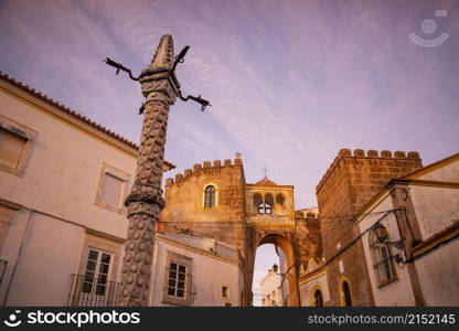 the Pillory at the Largo de Santa Clara in the old town in the city of Elvas in Alentejo in Portugal. Portugal, Elvas, October, 2021