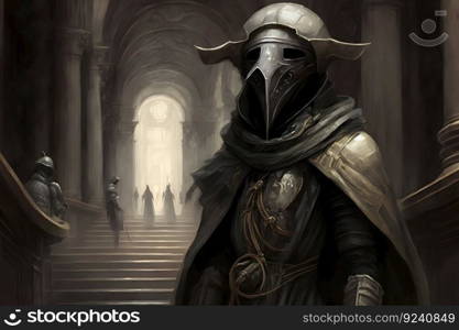 The plague doctor at the cemetery gates. Neural network AI generated art. The plague doctor at the cemetery gates. Neural network AI generated