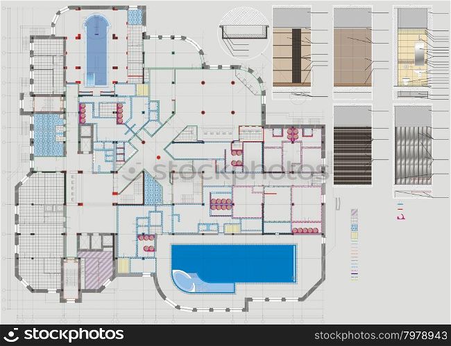 The plan drawing colorful design of a public building