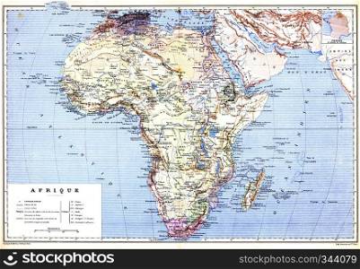 The planispheric map of Africa with names of cities and countries on it.