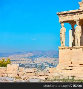 The Porch of The Caryatids on The Acropolis in Athens, Greece. Space for text