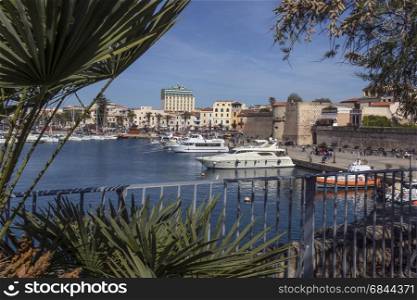 The port of Alghero in the province of Sassari on the northwest coast of the island of Sardinia, Italy.