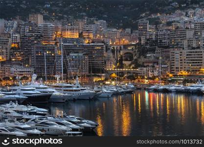The Port of Monaco in the Principality of Monaco, a sovereign city state, located on the French Riviera in the South of France.