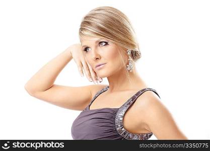 The portrait of the charming blonde isolated on a white background