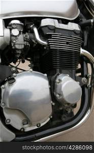 The powerful engine of a modern motorcycle