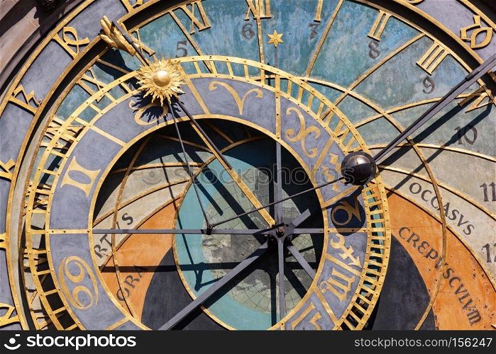 The Prague astronomical clock, or Prague orloj in Prague, Czech Republic. Close up.. The Prague astronomical clock, or Prague orloj in Prague, Czech Republic